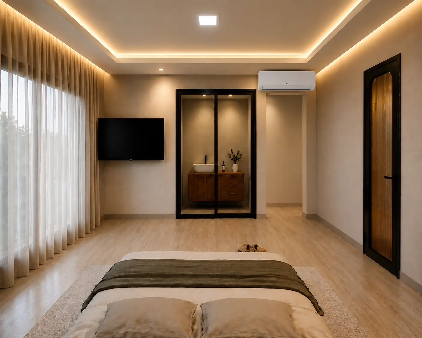 Suíte de luxo com forro de gesso rebaixado e LED Joinville